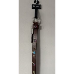Vintage Y2K Rolfs Brown Leather Belt Embroidered Multicolored Flowers Large NWT